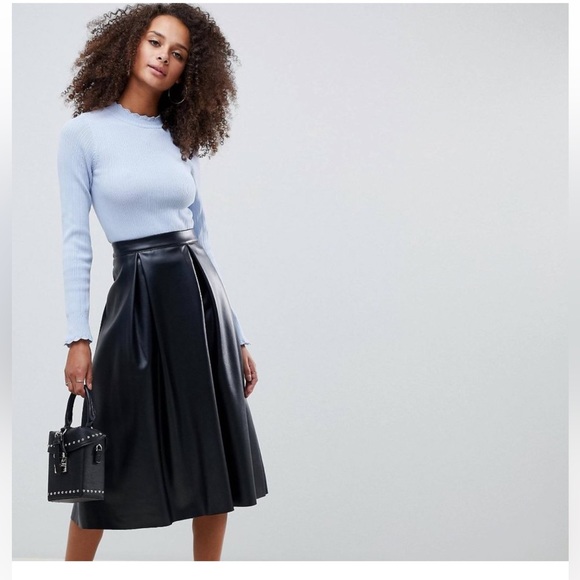 NWT ASOS Design Leather Look Full Midi Skirt with Box Pleats Size 6 - Picture 10 of 13